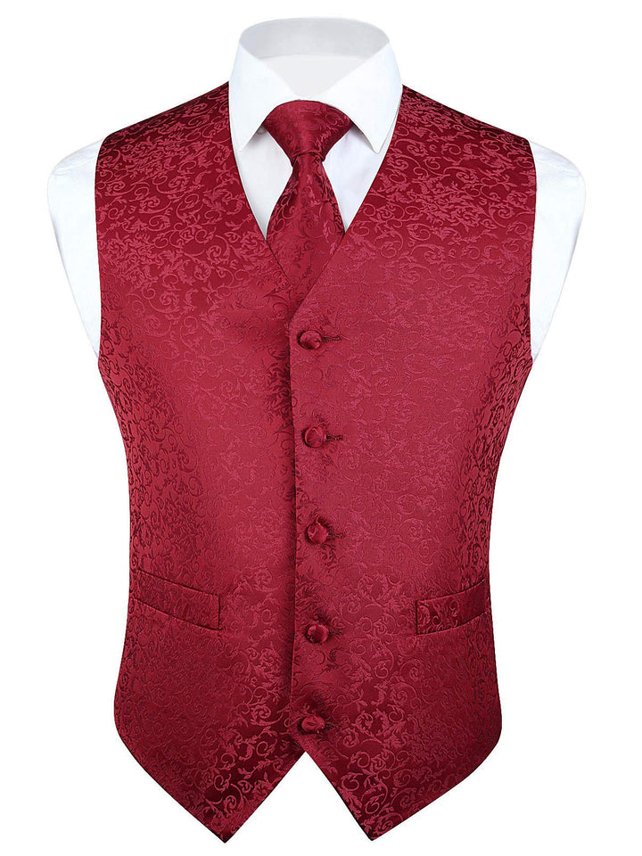 HISDERN Herren FLoral Hochzeit Weste Krawatte Einstecktuch Taschentuch Jacquard Weste Anzug Set L Bu