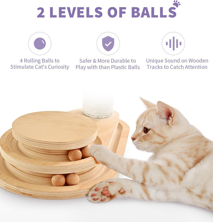 Made4Pets Kratzbaum, Katzenkratzbaum, Kätzchenspielzeug für Indoor-Katzen, Holzkugelschiene, zweilag