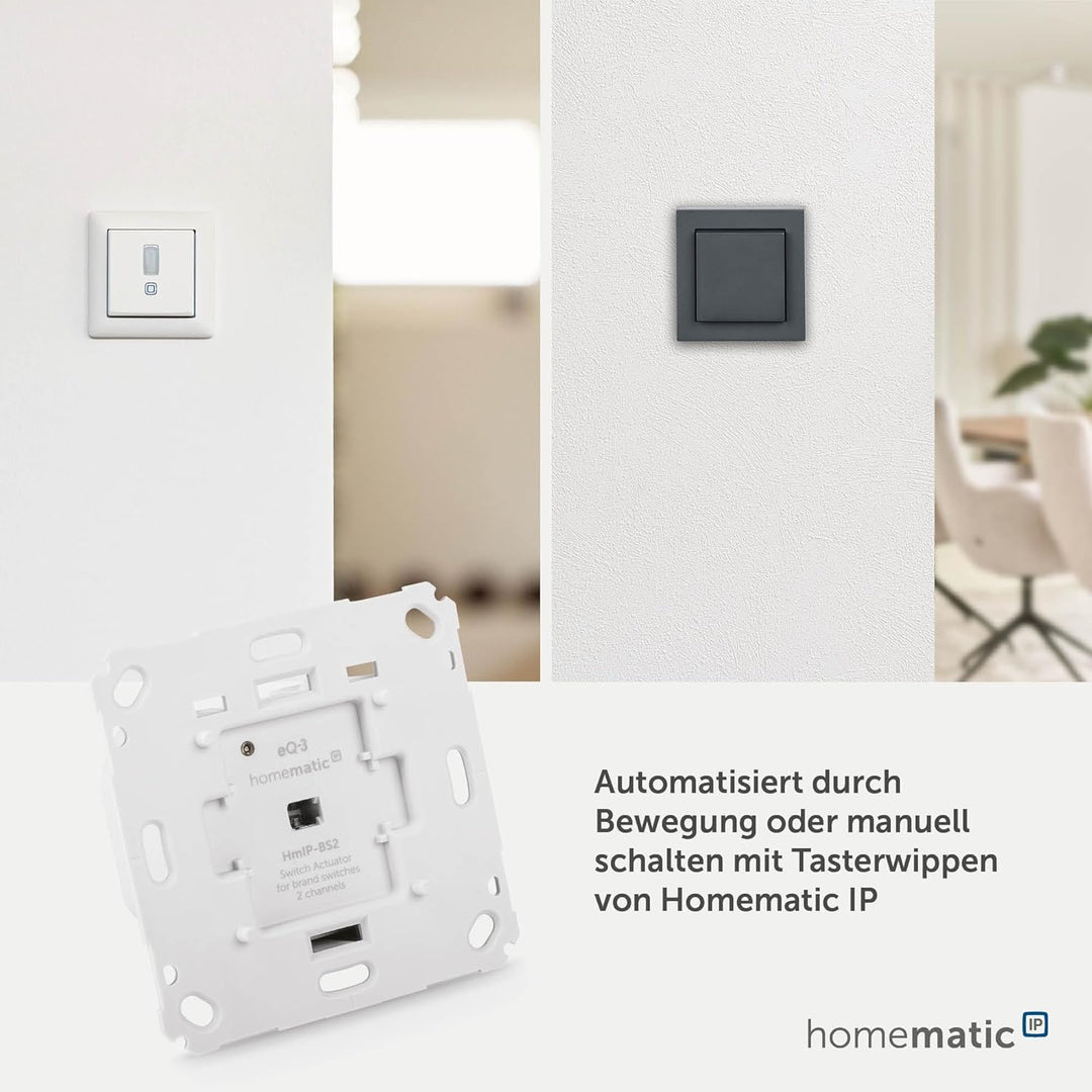 Homematic IP Smart Home Schaltaktor für Markenschalter – 2-fach, zwei Leuchten smart schalten, Energ