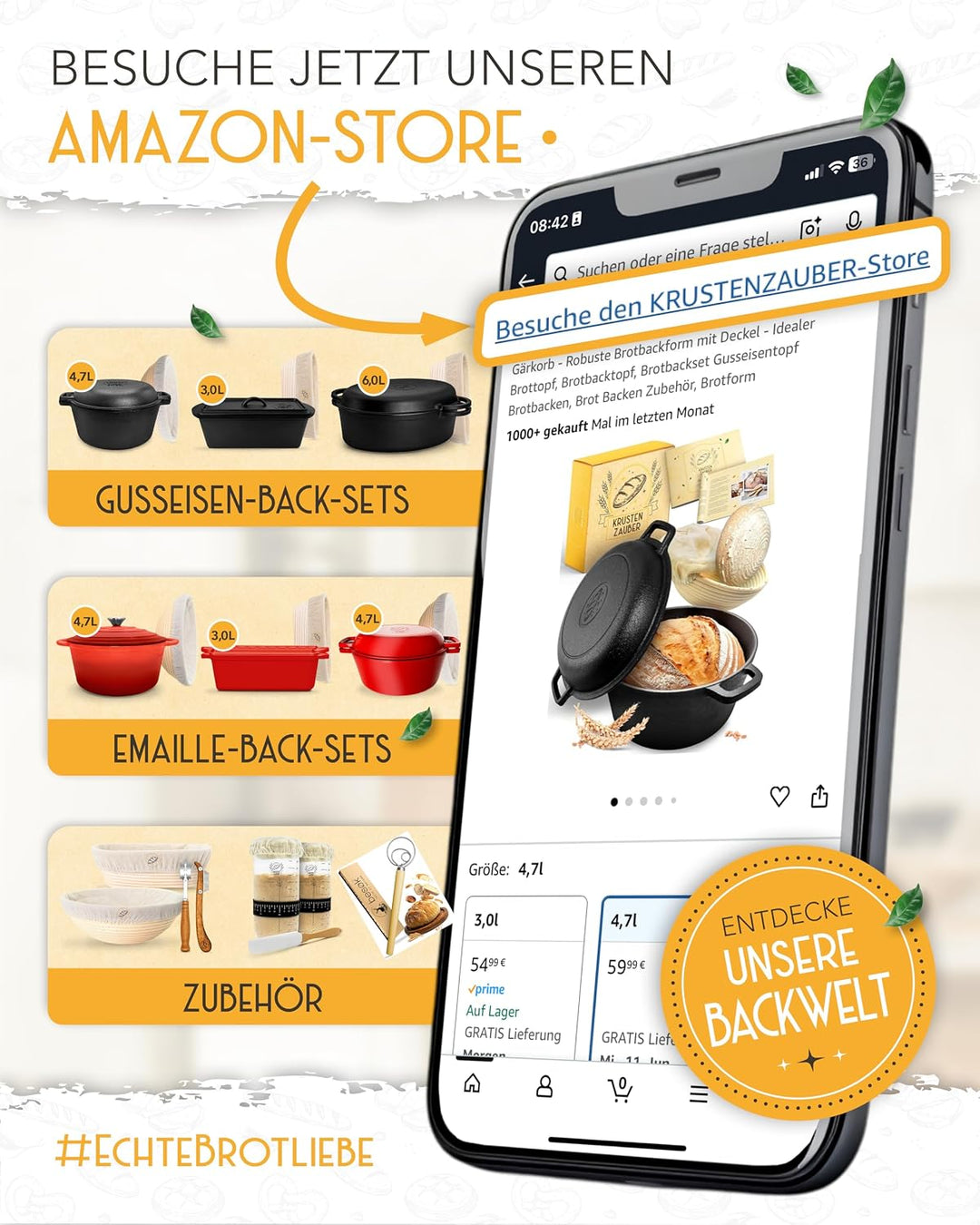 KRUSTENZAUBER Brotbackform mit Deckel im XXL-Set für selbstgebackenes Brot | Grosses Brotbackset als