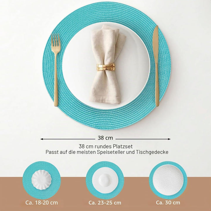 FunWheat Runde geflochtene Tischsets Set mit 6 Tischsets für Esstische, gewebt, waschbar, rutschfest
