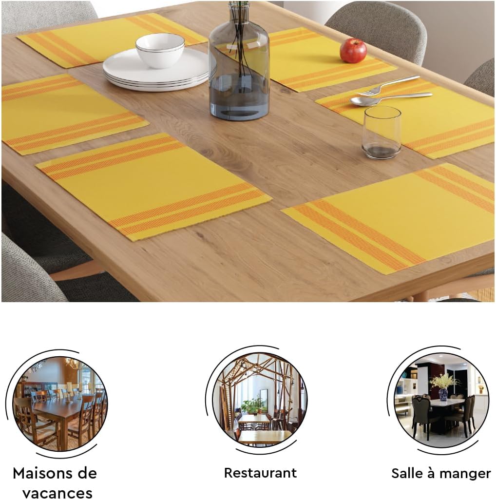 Encasa XO Platzsets Esstisch Set von 6 | Leiter Zitrone | Fein gerippte Baumwoll-Tischunterlage | Gr