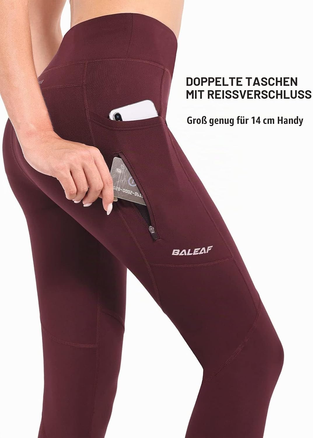 baleaf Thermoleggings Winter Damen Fahrradhose Lang mit Reissverschluss Warm Gefüttert Jogginghose R