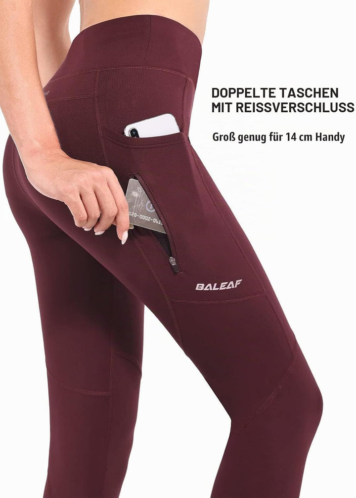 baleaf Thermoleggings Winter Damen Fahrradhose Lang mit Reissverschluss Warm Gefüttert Jogginghose R