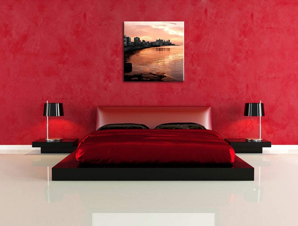 Pixxprint schöner Blick auf Stadt schwarz/weiss, Format: 70x70 auf Leinwand, 70x70