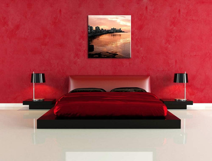 Pixxprint schöner Blick auf Stadt schwarz/weiss, Format: 70x70 auf Leinwand, 70x70