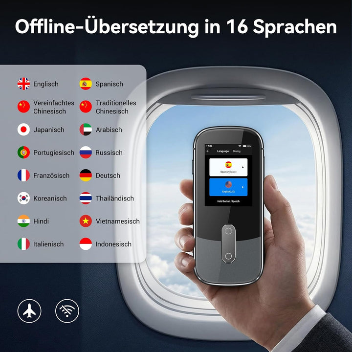 Wooask W09 Sprachübersetzer Gerät Ohne Internet, 16 Sprachen Offline Übersetzer Gerät Testsieger, Si