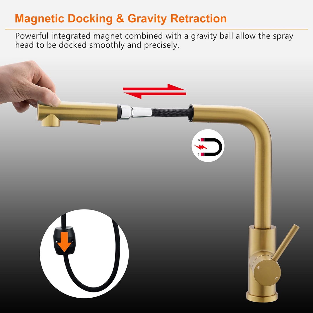 Tohlar Wasserhahn Küche Gold, Goldener Küchenamatur Ausziehbar mit Magnet Brause Zwei Strahlarten, H
