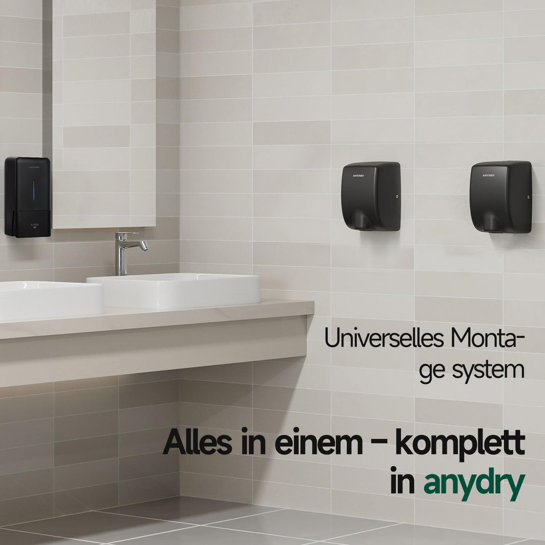 anydry 2803Y Mini-Händetrockner, Hochgeschwindigkeits-Luftstrom 1350W, Edelstahl-Mattlack-Oberfläche