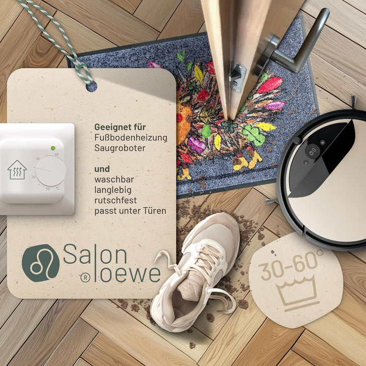 Salonloewe Funky Hedgy Fussmatte 50 x 75 cm Sauberlaufmatte Eingangs-Matte Igel bunt witzig waschbar