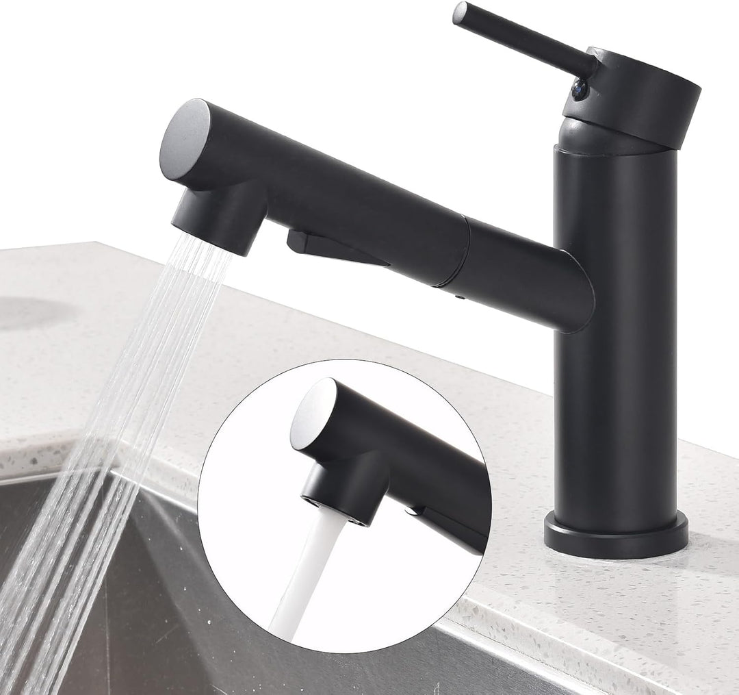 HOMELODY Wasserhahn Küche/Bad Schwarz Ausziehbar, Küchenarmatur mit Brause Zwei Wasserstrahlarten, A