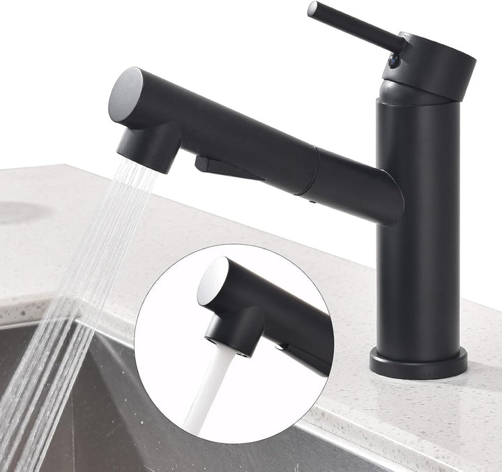 HOMELODY Wasserhahn Küche/Bad Schwarz Ausziehbar, Küchenarmatur mit Brause Zwei Wasserstrahlarten, A