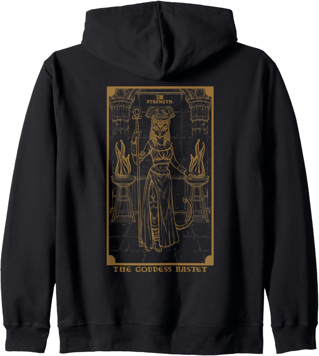 The Goddess Bastet Strength Tarot-Karte Katze Hexe Rücken Druck Kapuzenjacke