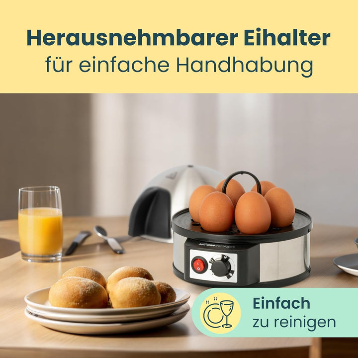 Clatronic® Elektrischer Eierkocher für bis zu 7 Eier | Eierkocher Edelstahl mit Härtegradeinstellung