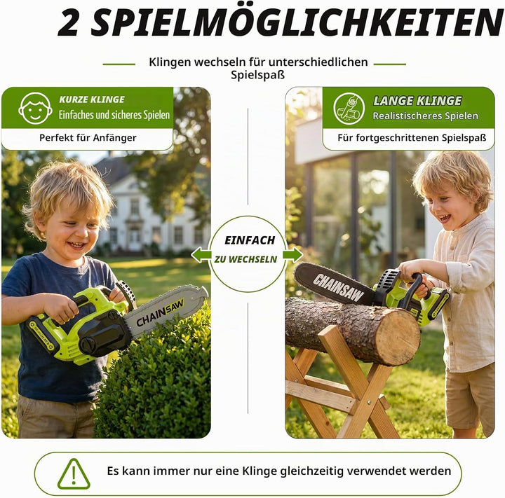 Pandapop 2 in 1 Kettensäge Kinder mit 2 Grössen, Kinder Gartengeräte mit Licht &amp; Sound inkl Schutzbr