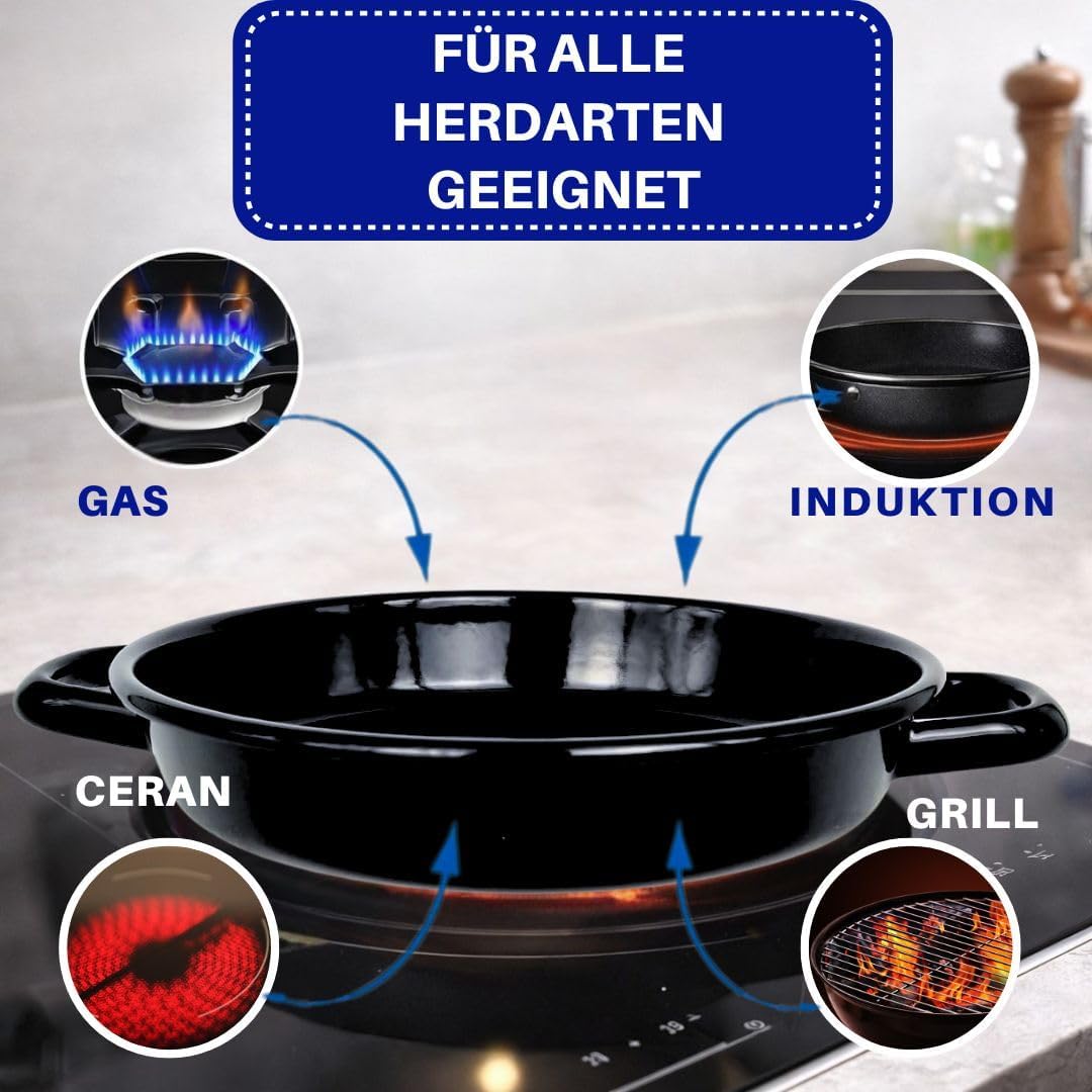 Riess Eierpfanne 22 cm Emaille – Servierpfanne -Omlettpfanne – ideal für Induktion- Eier-Pfanne krat