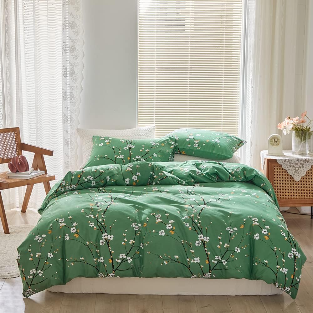 Nyescasa Bettwäsche 200x200 3 Teilig Grün Blumen Botanisch Muster Bettwäsche-Set Blume Zweig Design
