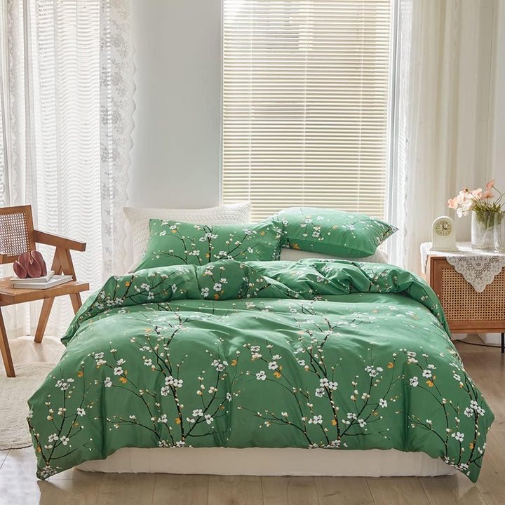 Nyescasa Bettwäsche 200x200 3 Teilig Grün Blumen Botanisch Muster Bettwäsche-Set Blume Zweig Design