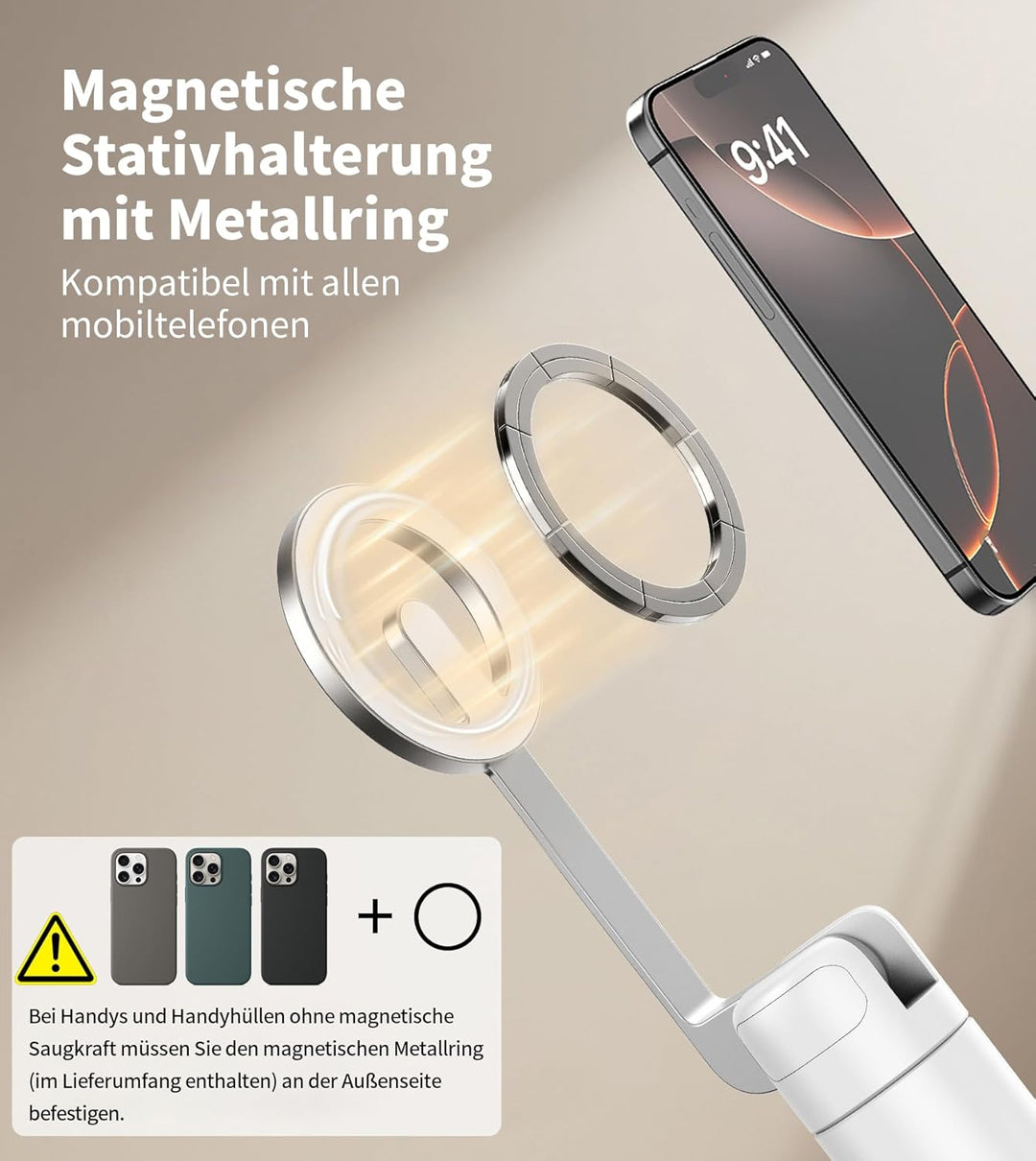 TONEOF 173cm Magnetisches Selfie Stick Stativ, Stark Magnetischer Aluminium Halter für Magsafe-Handy