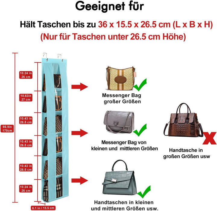 Lirex Handtaschen Organizer Über Tür, 2er Set mit 6 Etagen, platzsparender Organizer zur Aufbewahrun