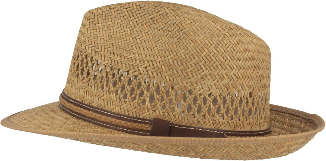 Breiter Strohhut Sommerhut Sonnenhut – Handgeflochten aus 100% Stroh – Bogart – Besonders Leicht, Fl