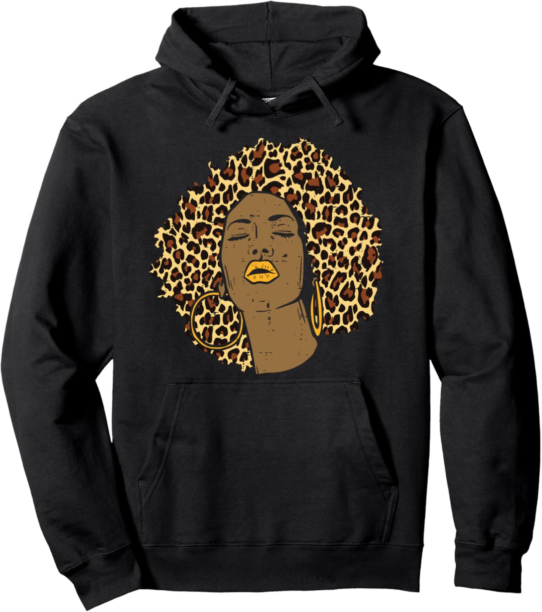Leopard Afro Woman Black History Pride Melanin Women Gift Pullover Hoodie