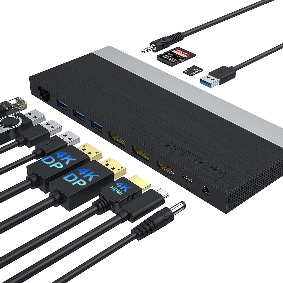 USB C Docking Station Triple Display, USB C Hub, 13 in 1 Dockingstation, WAVLINK USB-C Adapter mit 2