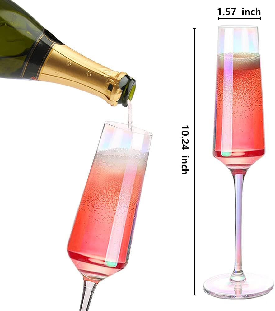 Yimi bunte Kristall-Champagnergläser, 2 Stück, 100% bleifrei, Premium-Champagnergläser, handgeblasen