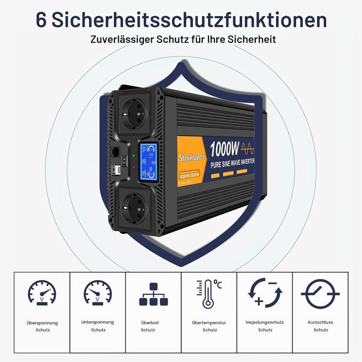 1000W Wechselrichter 12v auf 230v Reiner Sinus Spannungswandler Power Inverter KFZ Konverter mit LCD