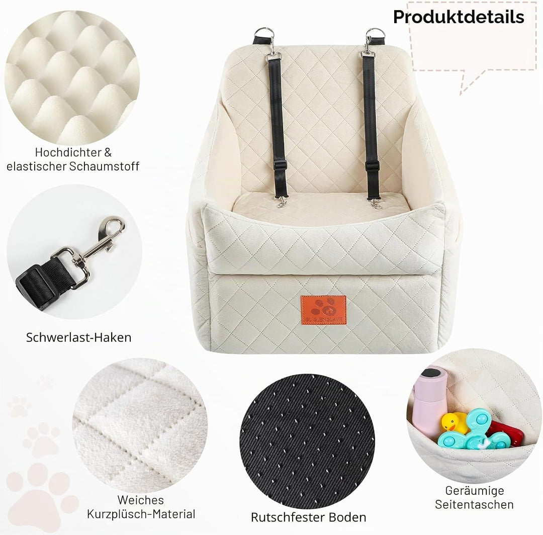 Hunde-Autositz für kleine/mittlere Hunde, Hundeautositz mit Dicker Polsterung unter 15,9 kg, Abnehmb