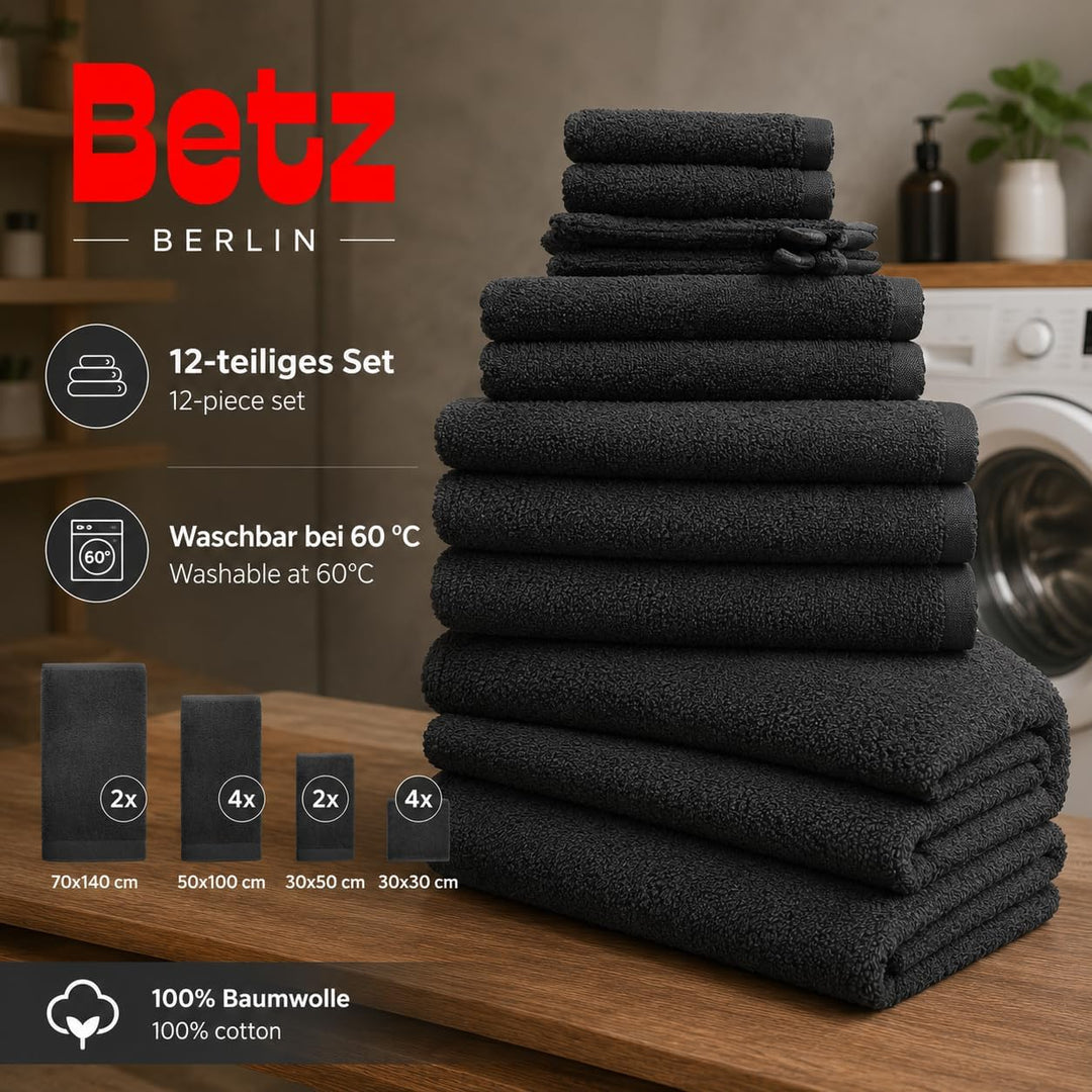 Betz 12 TLG. Handtuch Set Berlin 100% Baumwolle 2 Liegetücher 4 Handtücher 2 Gästetücher 2 Seiflappe