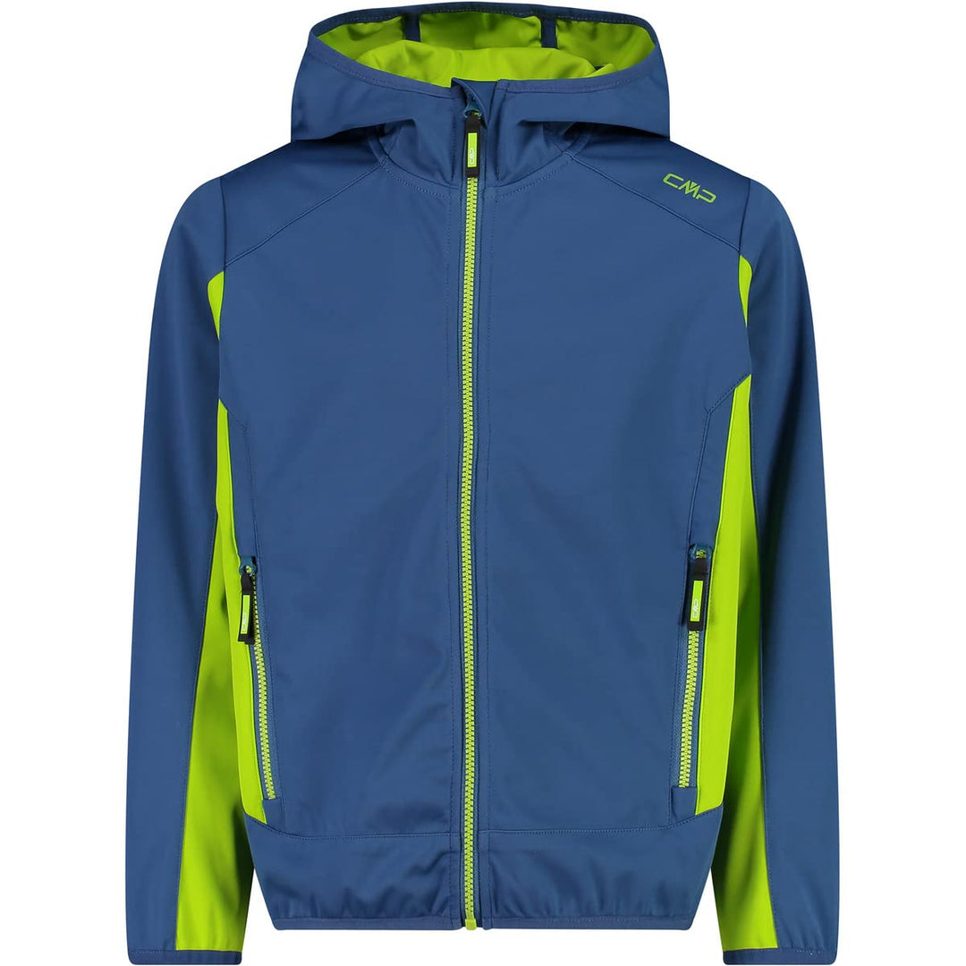 CMP Jungen Softshelljacke mit Fixed Hood Softshelljacke Kokon-Mantel, EU 116 Dusty Blue-limegreen