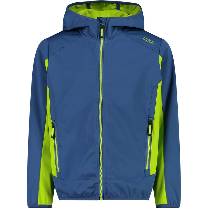 CMP Jungen Softshelljacke mit Fixed Hood Softshelljacke Kokon-Mantel, EU 116 Dusty Blue-limegreen