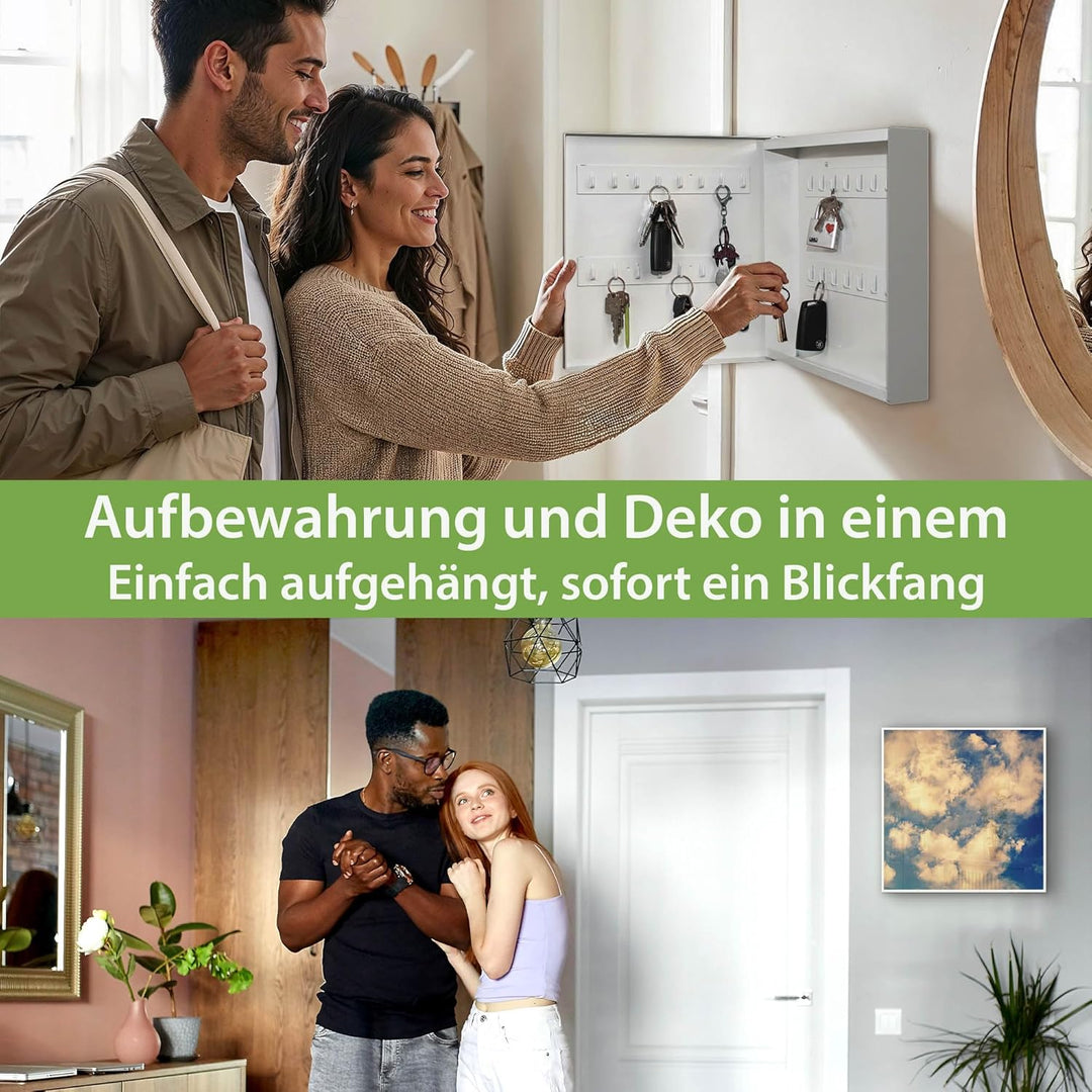 banjado® Grosser Schlüsselkasten Glas/Schlüsselbox 30cm x 30cm mit 50 Haken - Motiv Wolken 3 / Schlü