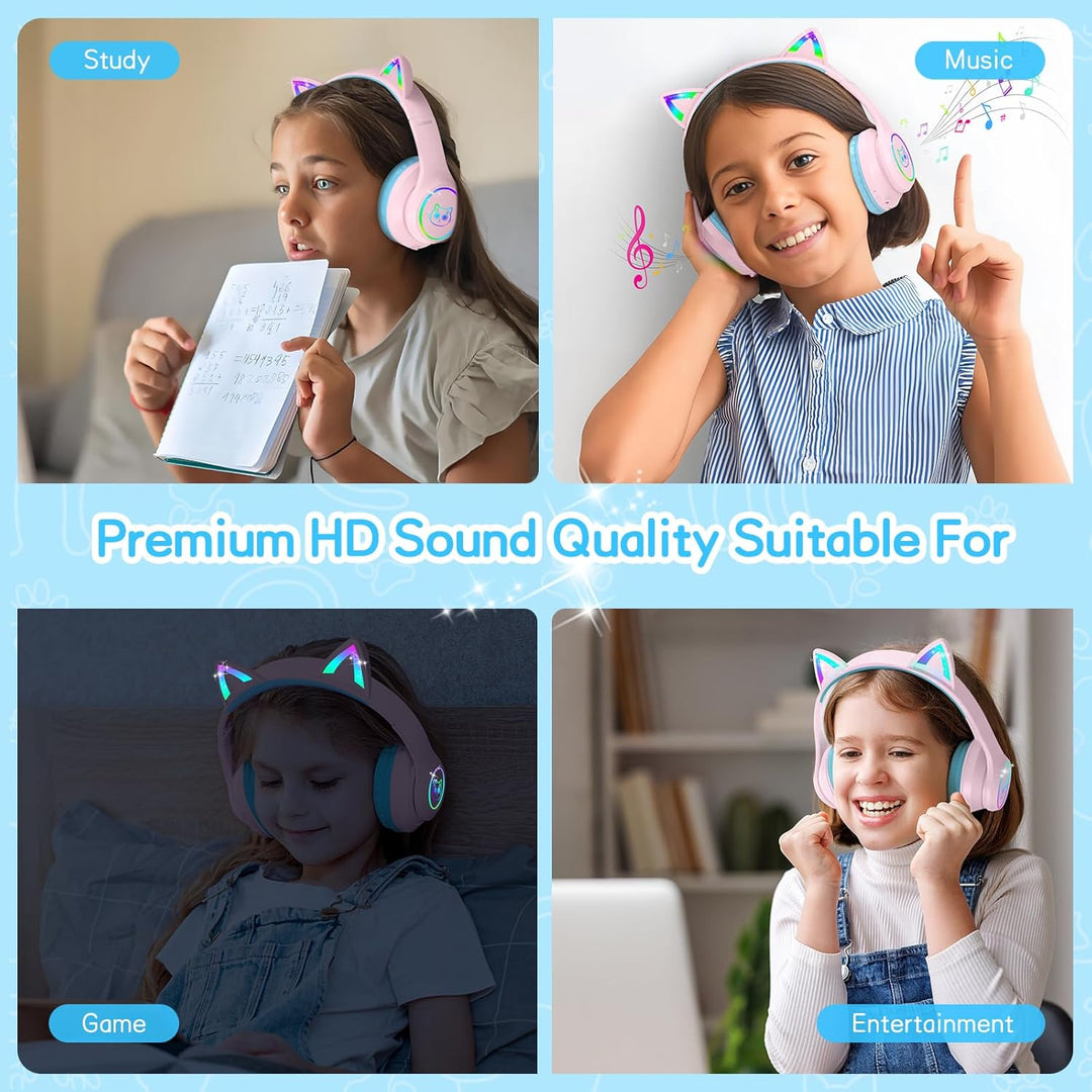 LOBKIN Kinder Kopfhörer mit Tasche, Kopfhörer Kabellos und Kabel Bluetooth 5.4 für Kinder, mit RGB L