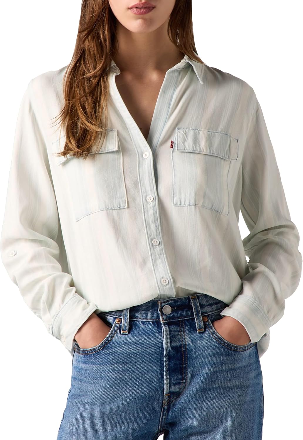 Levi's Damen Doreen Utility Hemd XS Colette Stripe Ecru, XS Colette Stripe Ecru