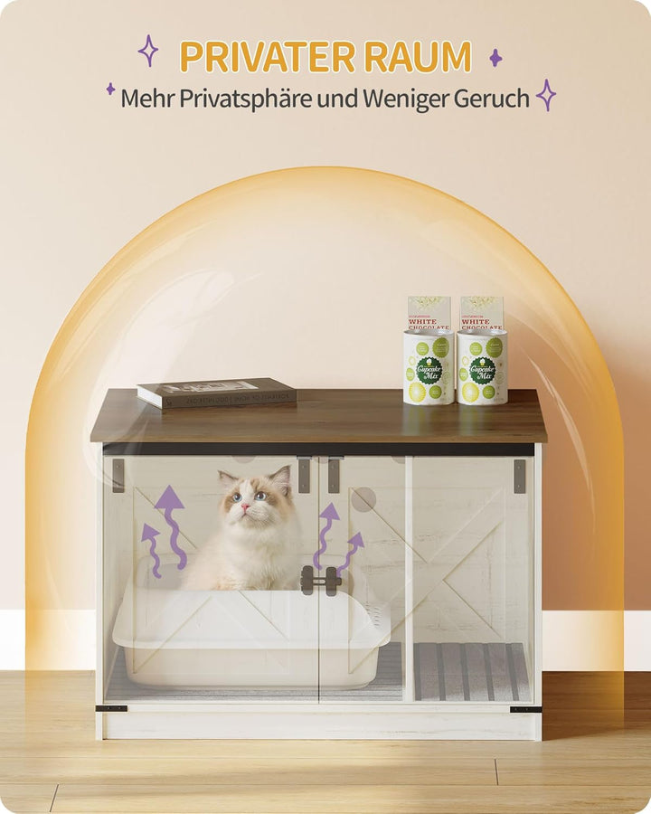 Hzuaneri Katzenklo Schrank, Katzenschrank, Katzentoilette mit Herausnehmbarer Trennwand, Katzenhaus,