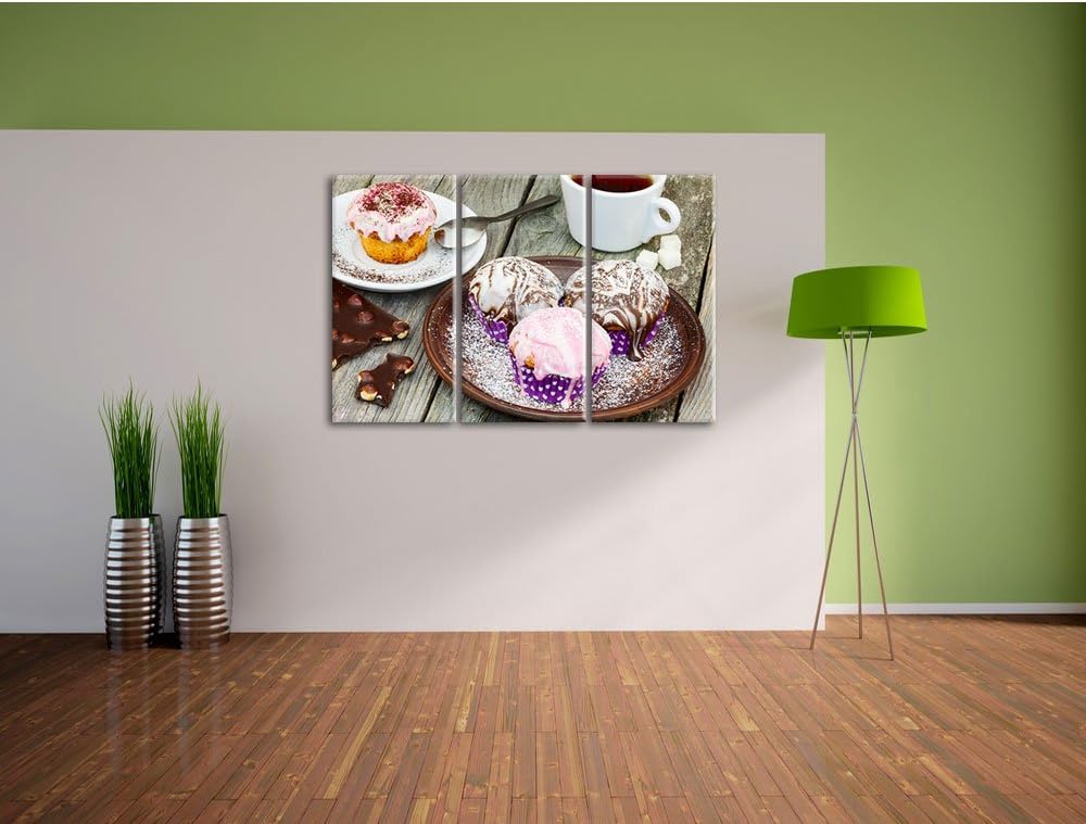 Pixxprint Köstliche Cupcakes als Leinwandbild/Grösse: 3 Teilig (120x80) cm/Wandbild/Kunstdruck/ferti