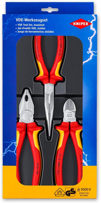 Knipex 00 20 12 – Elektro-Paket mit drei VDE-geprüften Zangen & 11 06 160 Abisolierzange, VDE-geprüf