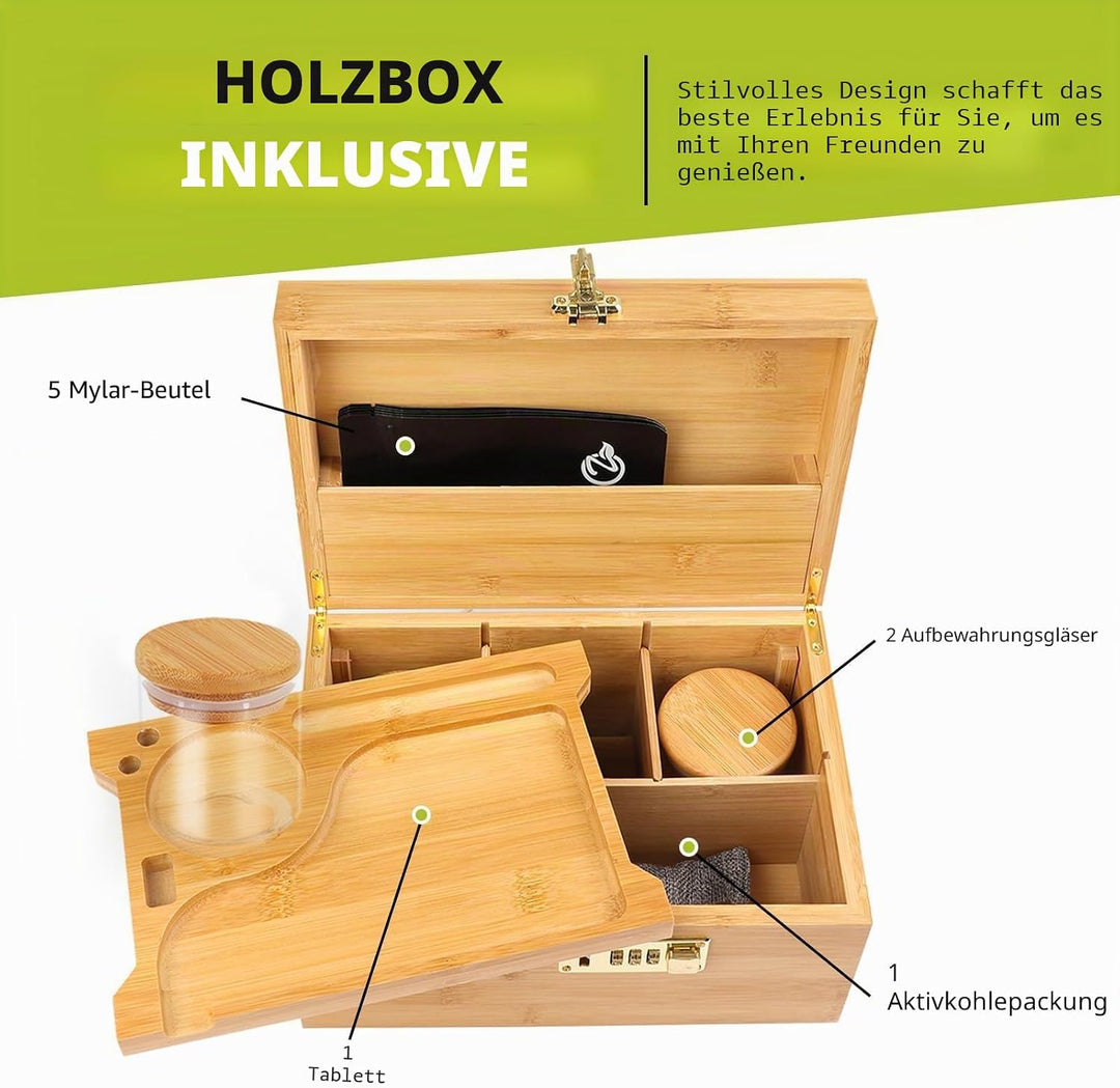 OZCHIN Grosse Bambusbox mit Zahlenschloss, Dekorative Aufbewahrungsbox für Zuhause, Geschenk, Aufbew