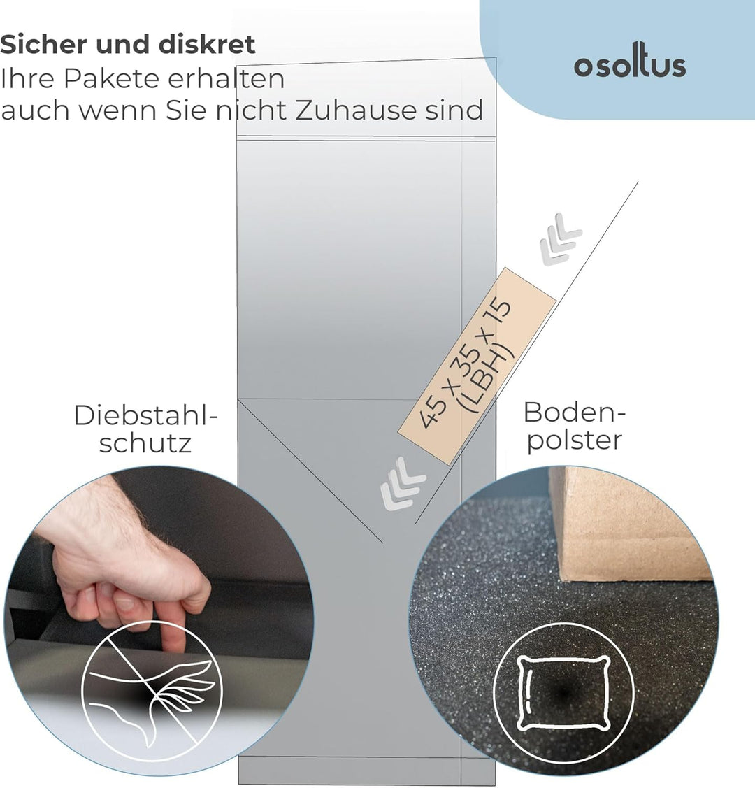 Paketbox mit Zeitungsfach abschliessbar | moderner Standbriefkasten Metall | Postkasten pulverbeschi