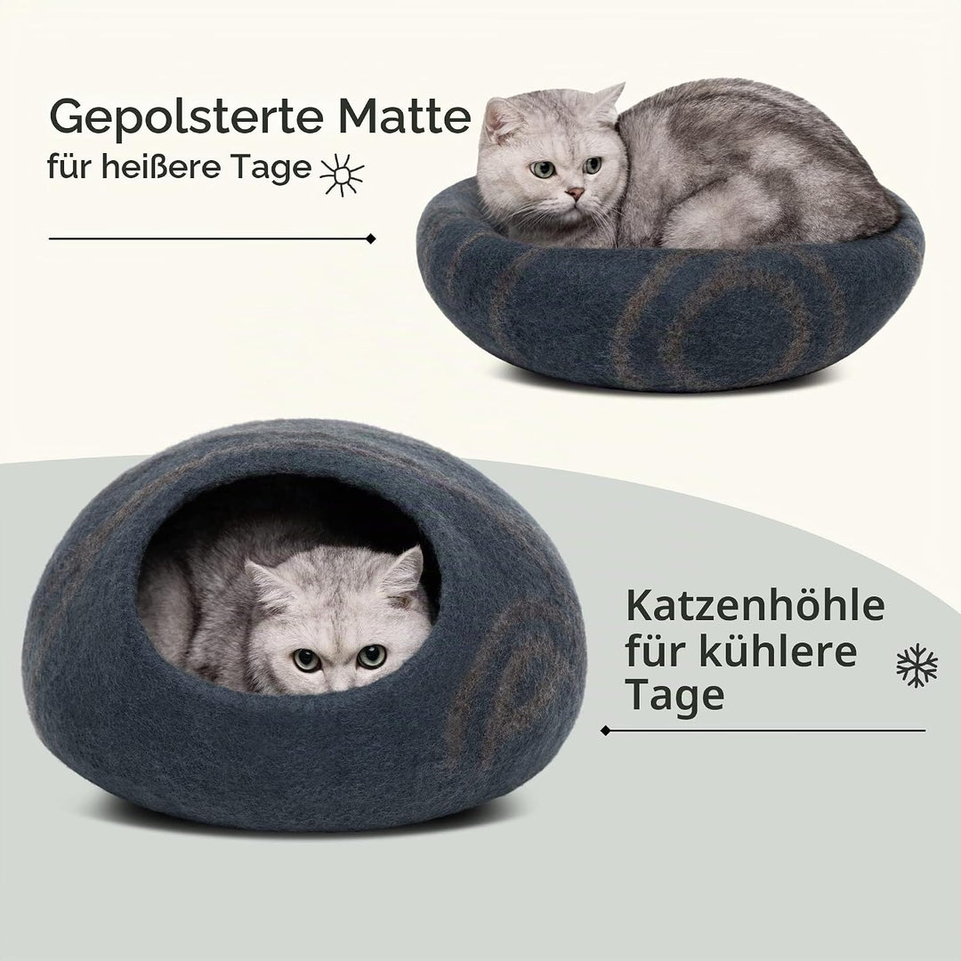 MEOWFIA Katzenbett Höhle – Umweltfreundliche Betten aus 100% Merinowolle für Katzen und Kätzchen (L,
