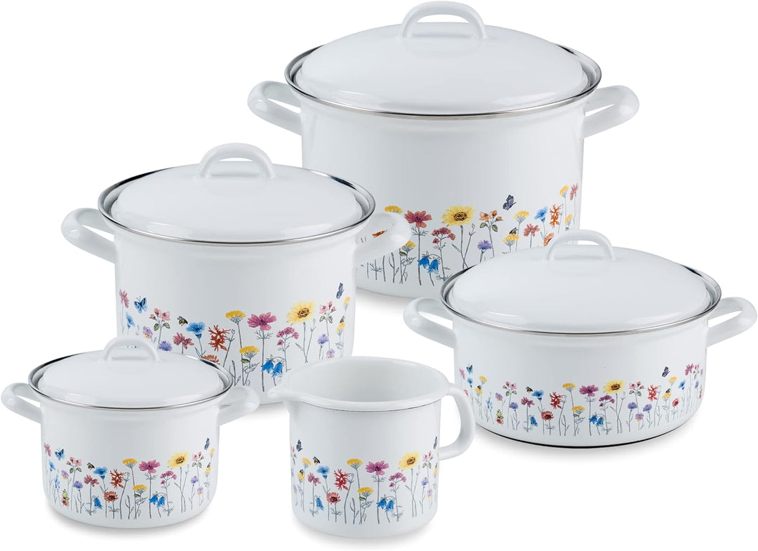 Riess, 0558-070, Emaill-Set, Topfset 5-TLG, bestehend aus Fleischtöpfe 16, 20 und 22 cm, Kasserolle