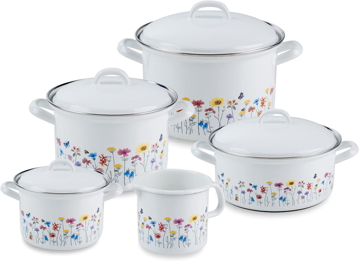 Riess, 0558-070, Emaill-Set, Topfset 5-TLG, bestehend aus Fleischtöpfe 16, 20 und 22 cm, Kasserolle