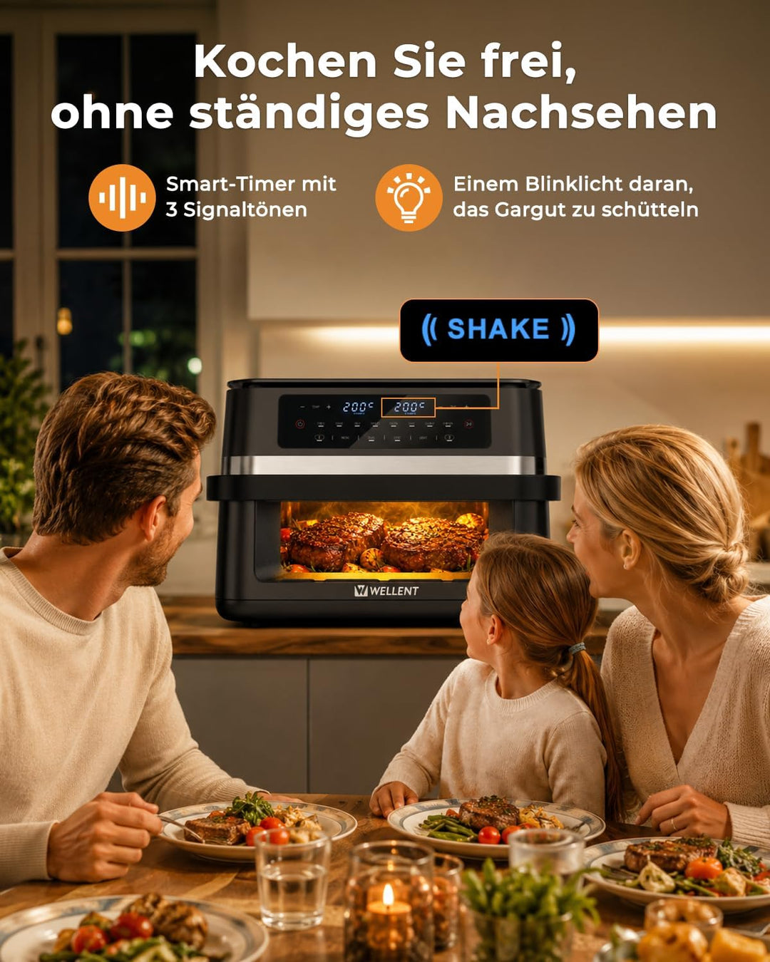 WELLENT 12L XXL Heissluftfritteuse 2950W, 8-in-1 Airfryer 2 Kammern(6+6L), Heissluftfritteuse Doppel