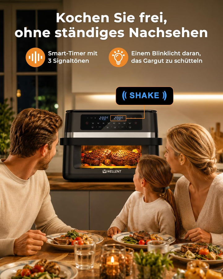 WELLENT 12L XXL Heissluftfritteuse 2950W, 8-in-1 Airfryer 2 Kammern(6+6L), Heissluftfritteuse Doppel
