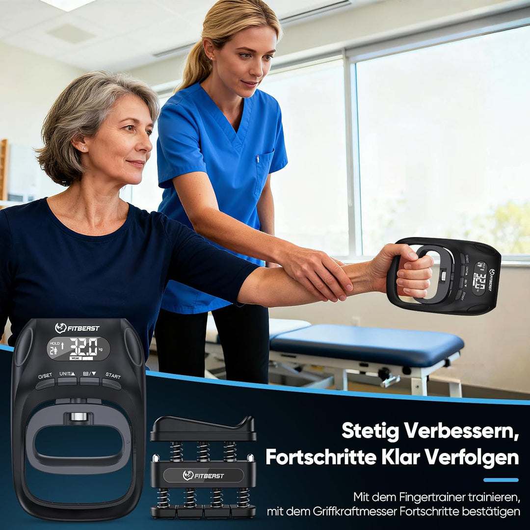 FitBeast Griffkraft-Tester mit einstellbarem Griffkrafttrainer &amp; Fingertrainer - Fortschritt verfolg