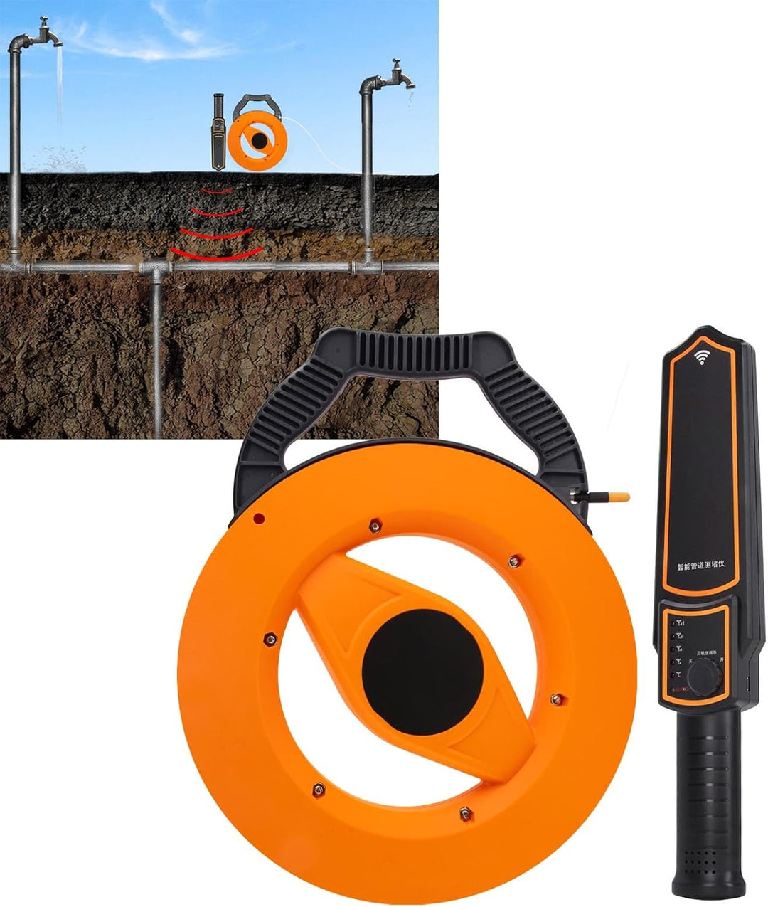 Rohrblockade Detektor Wasserrohrsucher, 30 M Rohrverstopfungsscanner, Wasserdichte Sonde Metall-PVC-
