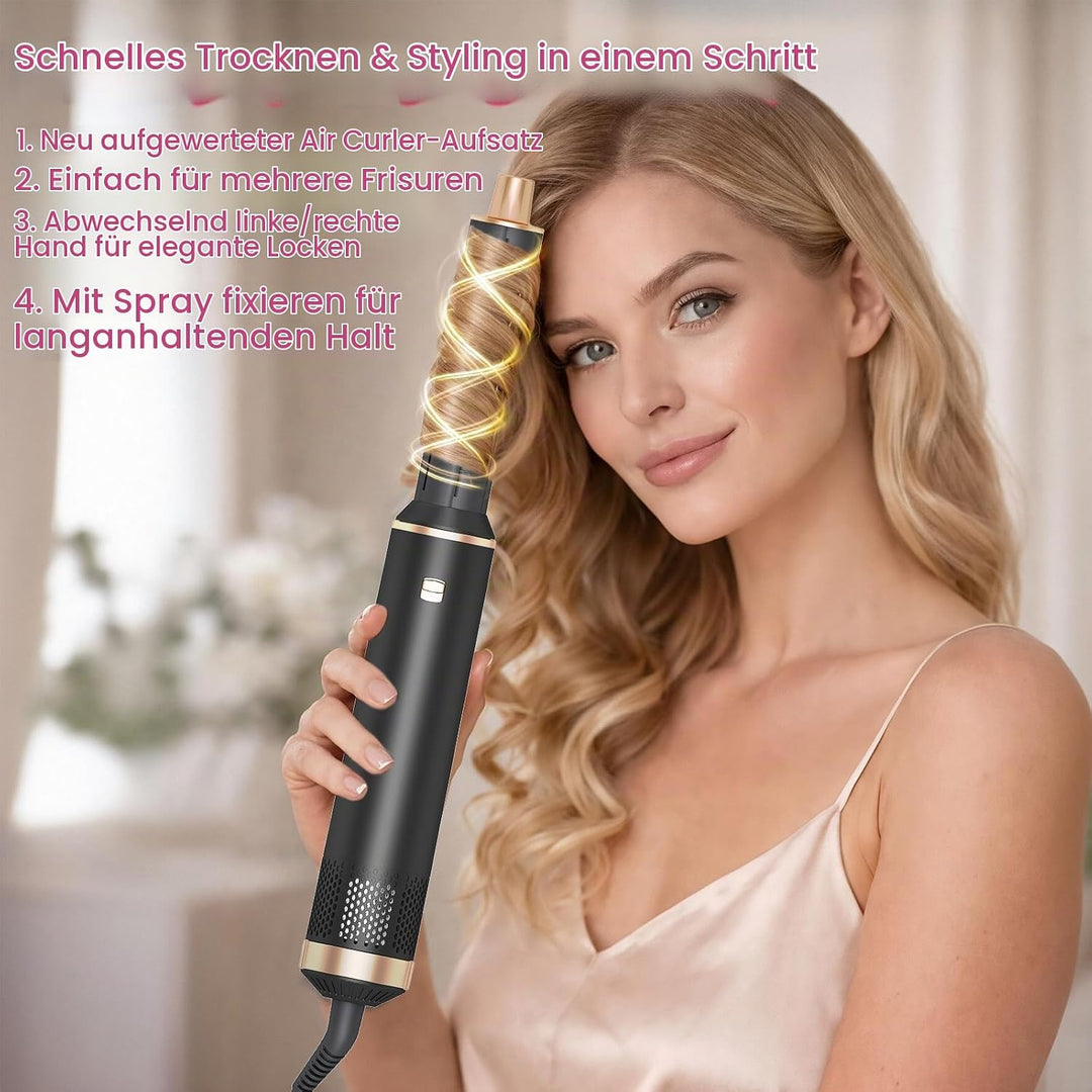 5-in-1-Heissluftbürste mit negativen Ionen und multifunktionaler Haartrockner-Styler mit Lockenstab,