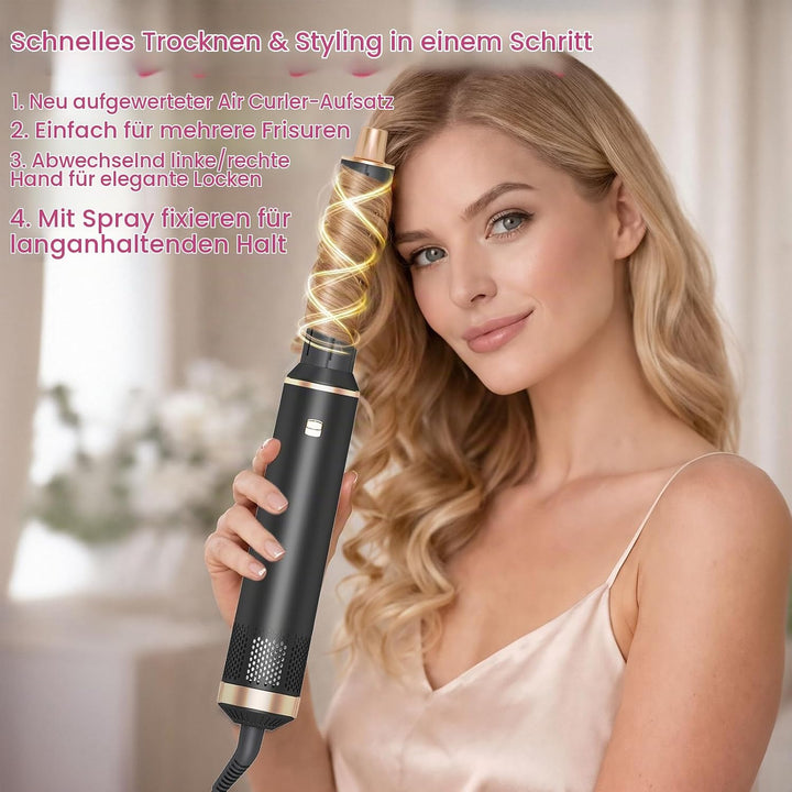 5-in-1-Heissluftbürste mit negativen Ionen und multifunktionaler Haartrockner-Styler mit Lockenstab,
